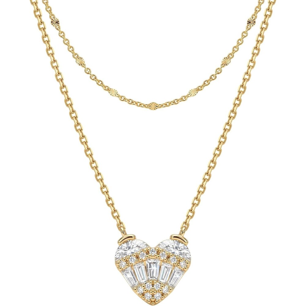 14K Gold Plated Layered Heart Cubic Zirconia Pendant Necklace Set for Women